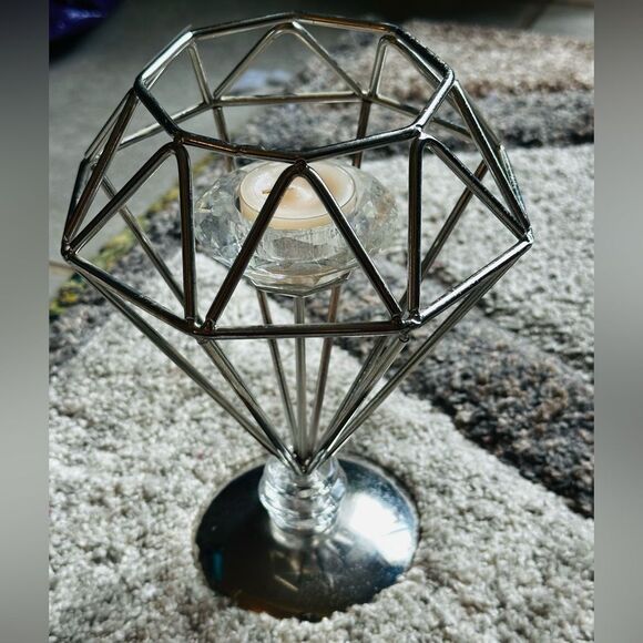 Candle holder Geometric Silver and Crystal Tea light suspended - Picture 3 of 10